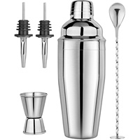 Ensemble de shaker à cocktails en acier inoxydable finition miroir, 5 pièces, outils de bar avec doseur, cuillère de bar et 2 becs verseurs pour bar à domicile