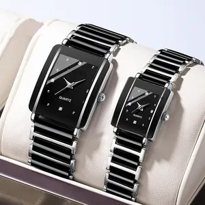 นาฬิกาคู่สี่เหลี่ยมนาฬิกาผู้ชายขายส่งเซรามิกข้ามพรมแดนการค้าต่างประเทศแฟชั่นนาฬิกาควอทซ์