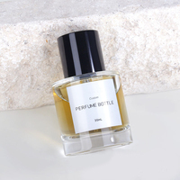 Flacon de parfum vide carré transparent rechargeable de luxe, 30 ml, en verre givré, sérigraphié, avec bouchon à sertir