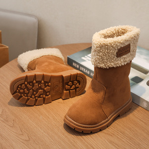 Chaussures d'hiver pour enfants à la mode coréenne, chaussures en daim pour princesses, bottes de neige longues douces et chaudes pour bébés filles - Product Image 5