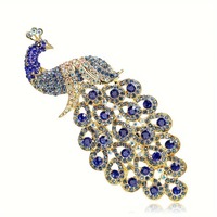 Grandes broches paon pour femmes, beauté féminine, strass, pompon, queue d'oiseau, fête, bureau, broche, cadeaux