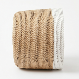 Two-Tone Woven Seagrass Storage <b>Basket</b>, <b>Round</b> Natural and White <b>Wicker</b> Indoor Planter Pot Cover for Home Decor - Product Image 2