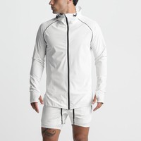 2022 automne nouveau Fitness à capuche tir costume à manches longues basket-ball entraînement fermeture éclair hommes veste solide tissé tissu pour le printemps