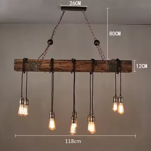Lampada a Sospensione Rettangolare Stile Loft Retrò <span class=keywords><strong>Vintage</strong></span> E27 Lampadario Industriale in Legno per Isola Cucina - Product Image 4
