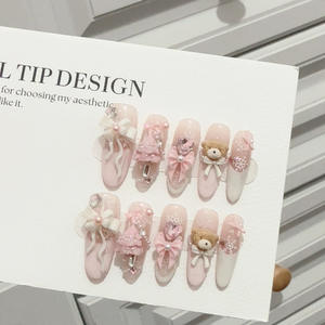 <span class=keywords><strong>Uñas</strong></span> Postizas Milk Bear - Arte de <span class=keywords><strong>Uñas</strong></span> Hecho a Mano con Ambiente Festivo para Estudiantes, 10 <span class=keywords><strong>Uñas</strong></span> Postizas Largas y Delgadas con Kit de Herramientas Gratis - Product Image 3