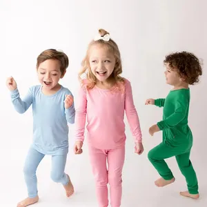 Conjunto de pijama personalizado para niños, ropa de dormir de manga larga de bambú viscoso, venta al por mayor, 2 uds.