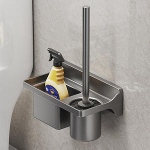 Support de brosse de toilette minimaliste, support de rangement rectangulaire en aluminium, montage mural, outil de nettoyage de salle de bain facile à nettoyer, gris - Product Image 1