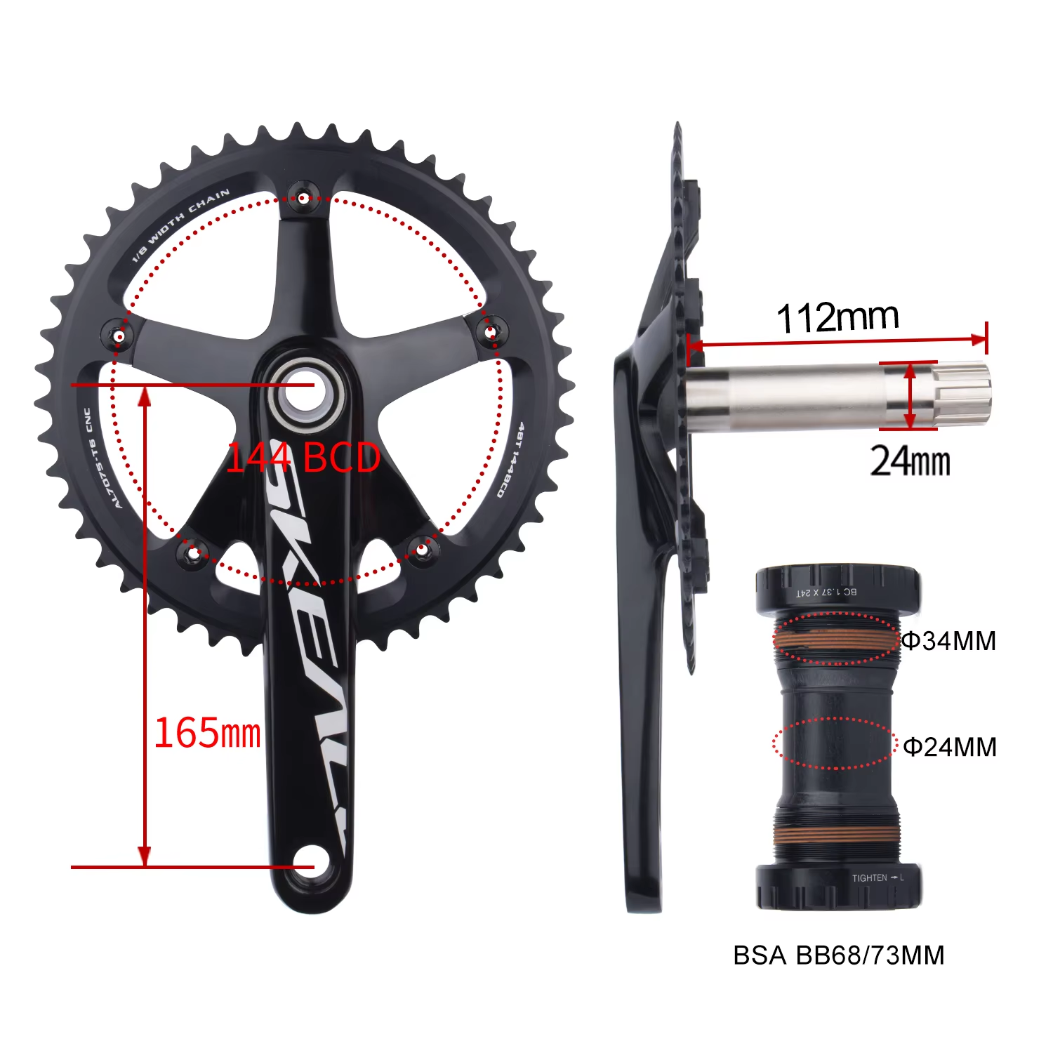 SKEACE Aluminum Alloy Hollowtech Crankset for Fixie Bikes