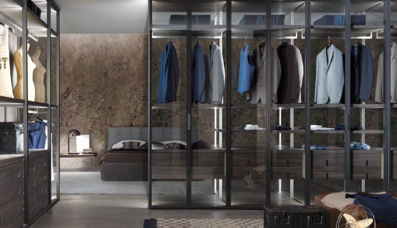 Custom Wood Veneer Glass Walk in Closet Wardrobe Cabinets