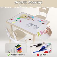 Mesa Infantil Ajustable de Madera con 4 Sillas y Superficie de Dibujo, Tamaño Personalizable, Muebles para Niños Pequeños para la Escuela
