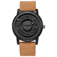 Reloj de Cuarzo Magnético Creativo para Hombre de Alta Calidad, Movimiento de Bola Único, Esfera con Números Romanos, Correa de Cuero
