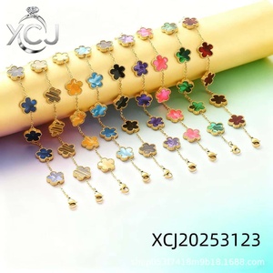 Bracciali Trendy in Acciaio Inossidabile Placcati Oro 18k, Antiossidanti, con Catena Regolabile e Quadrifoglio <span class=keywords><strong>Portafortuna</strong></span> in Pietra Naturale, Regalo per Donna - Product Image 5