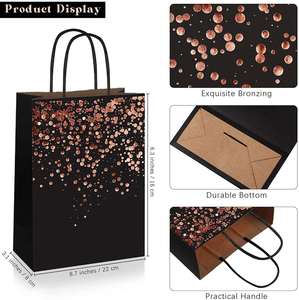 Wholesale Custom Size Party Favor Shopping Gift Kraft <b>Paper</b> Bags Black Hot Stamping Printing Birthday Gift <b>Paper</b> Bag - Product Image 3