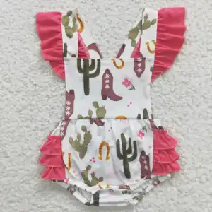 Wholesale Newborn Western Cactus Boots Romper Short Sleeves Jumpsuit Toddler Kid Children Summer Baby Girl One-piece