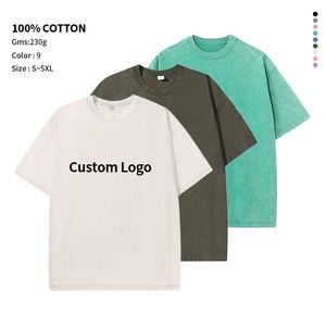 T-shirt Homme Délavé à l'Acide 100% Coton Coupe Oversize Vintage Streetwear Hip Hop Logo Personnalisé Effet Vieilli Uni Rétro Décontracté - Product Image 2