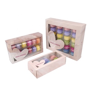 Custom 6 12 24 French Macaron cookie Paper packaging gift boxes with clear window