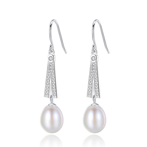 Venta al por mayor S925 pendientes de Plata Perla de agua dulce micro incrustaciones de circón moda pendientes geométricos elegante joyería de gama alta de las mujeres - Product Image 1