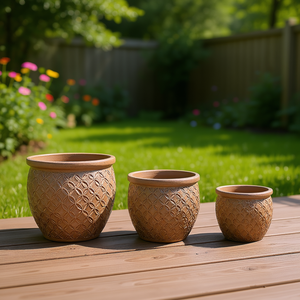 Mdj Ceramic Plant Pots <b>Set</b> Of 3 Round Modern Flower Pots For Indoor Outdoor Garden Use American Style Glazed Finish - Product Image 2