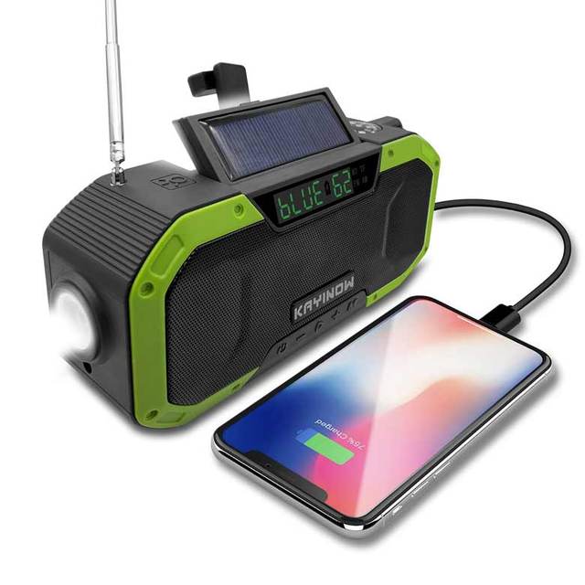 Multifunctional Portable AM/FM Radio BT Speaker Rechargeable Waterproof Hand Generated Emergency Radio with Solar Flashlight