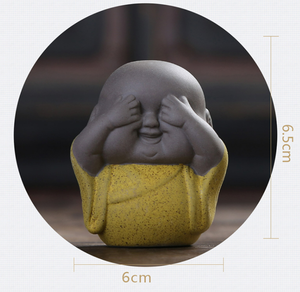 Ornements en céramique chinoise, articles d'ameublement, accessoires en argile épaisse, petit moine novice en céramique, animal de compagnie pour le thé, jeune Bouddha riant B - Product Image 5