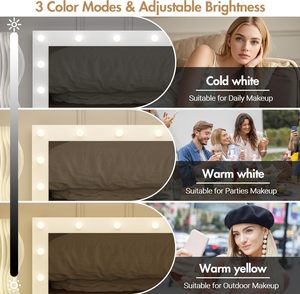 Modern Design Makeup Vanity Glass Tabletop <strong>Large</strong> <strong>Mirror</strong> 3-Color Lighting 11 Bulbs MDF Wood <strong>Dressing</strong> <strong>Table</strong> Storage <strong>for</strong> Home Use - Product Image 4