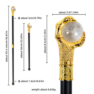 Canne de marche de luxe 36,81 pouces avec boule de cristal griffe de dragon dorée, poignée en métal, accessoire décoratif, vente en gros - Product Image 6