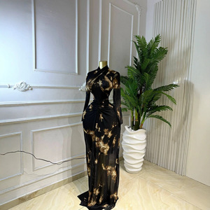 Abito da sera elegante N-Style 2026 per donna, stile europeo e americano, nuovo, lungo con stampa floreale, maniche lunghe - Product Image 2