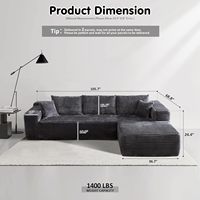 Ovios 104-Zoll Cloud Boneless L-förmiges Chaise-Sofa, modernes modulares Sektionssofa-Set, tiefe Sitzfläche, gepolstert, Plüsch-Cord, für das Wohnzimmer