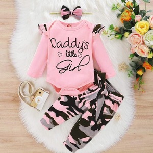 Ropa para Bebés Recién Nacidos, Mono de una Pieza con Estampado de Letras, Traje de Tres Piezas con Camuflaje para Niña - Product Image 1
