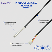Kabel Sensor Suhu DS18B20 dengan Probe Baja Tahan Karat, Konektor PHS2.0, Kabel Terproteksi, OEM, Kabel Harness Kustom