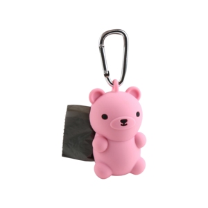 Pink Bear Cartoon With Design Sense <strong>Shaped</strong> Pet Silicone <strong>Poop</strong> <strong>Bags</strong> Holder For Pet Outdoor Camping - Product Image 2
