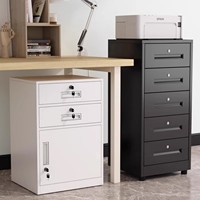 Armoire basse en acier avec 2 tiroirs et 1 porte pour bureau, chambre, école, compartiments de rangement verrouillables et ignifuges pour documents et dossiers