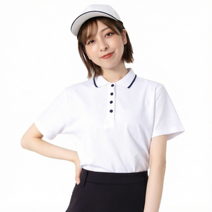 Polo en coton blanc pour femme, manches courtes, col classique, style preppy, tissu Oxford respirant, longueur normale - Product Image 1