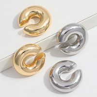 Boucles d'Oreilles Manchette Hip Hop en Acrylique, Forme C, Plaqué Or 18 Carats, Sans Perçage, Style Punk Personnalité pour Hommes Femmes