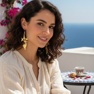 22k Gold Plated Leaf Design Vintage Earrings Turkish Wholesale Handmade 925 <b>Sterling</b> <b>Silver</b> Jewelry - Product Image 3