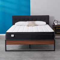 Cadre de lit en métal Q19 avec tête de lit capitonnée en tissu et pied de lit en bois, lit plateforme pour la maison et l'hôtellerie, vente en gros de cadres de lit en métal OEM