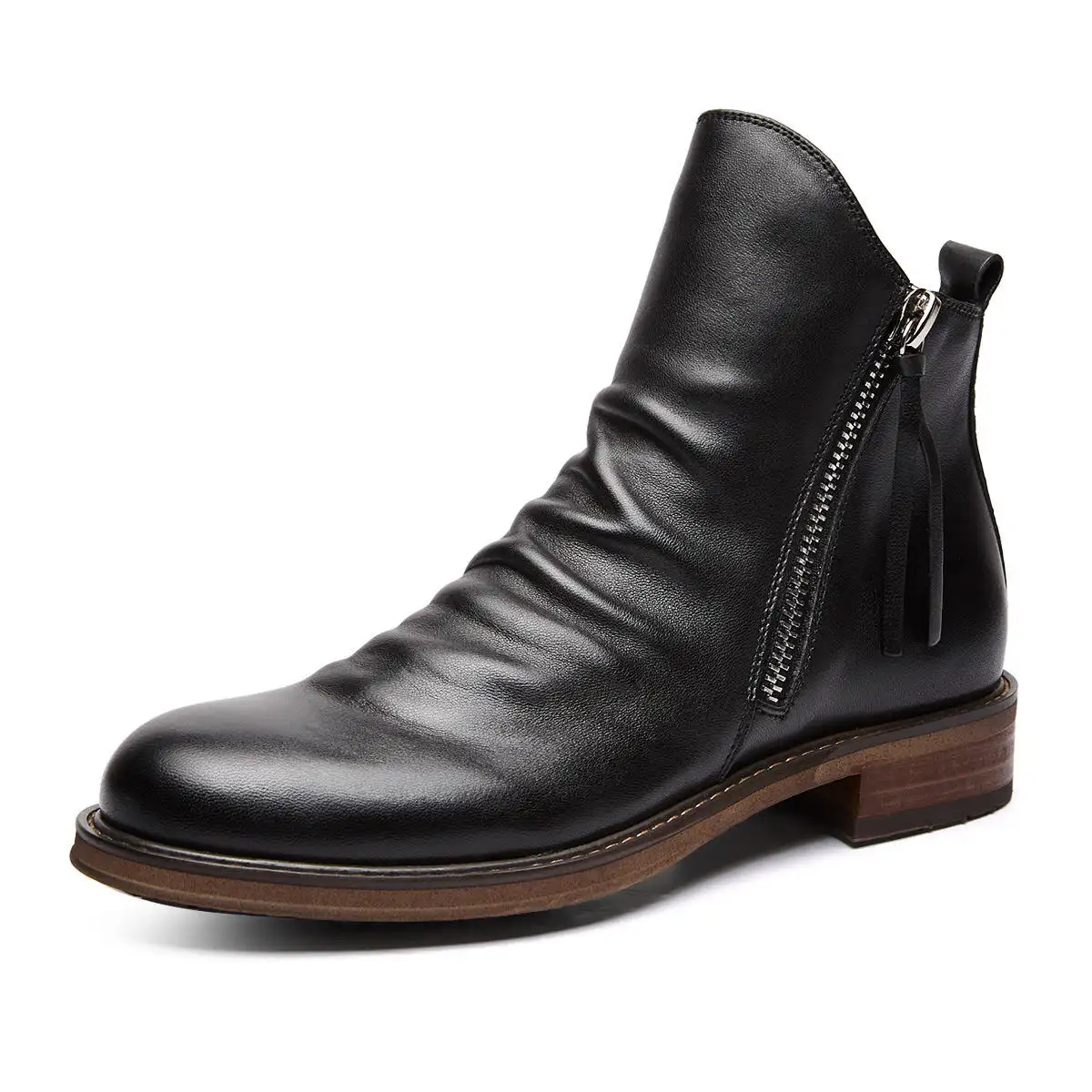 Vintage Unisex Leather Boots Women Luxury Casual Round Toe Double Zip Ankle Boots Men Business Formal Dress Chelsea Rider Shoes