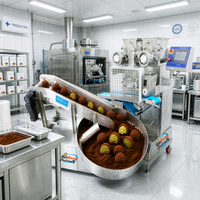 Nouvelle conception de machine automatique pour enrober les mochi aux biscuits moelleux au chocolat de Dubaï, commande PLC, revêtement en poudre, acier inoxydable de qualité alimentaire