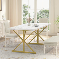 Ensemble de table à manger carrée moderne et étanche avec plateau en bois et 6 chaises rembourrées en tissu, 160 cm, idéal pour appartement - Vente en gros