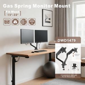 Cần đỡ màn hình kép mới, 10-30 inch, kim loại, giá đỡ màn hình máy tính, cần đỡ màn hình kép với lò xo khí cân bằng, nghiêng 90 độ - Product Image 4