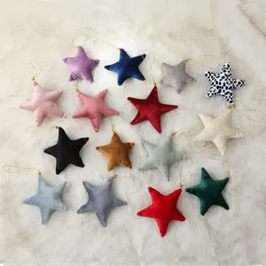 Cow Print Plush <b>Christmas</b> Tree Bauble Ornament Diy Xmas Velvet Hanging Star With Wooden Beads for Home Party Decor - Product Image 6