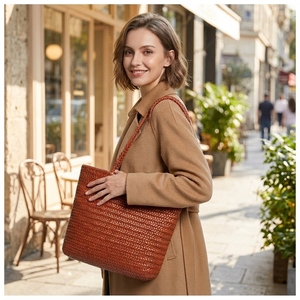 Borsa Tote Vintage 3431 E in Vera Pelle Intrecciata a Mano, Grande Capacità, Borsa a Spalla in Pelle Bovina 2027 per Uso Quotidiano Femminile - Product Image 1
