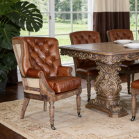 Ensemble de chaises de salle à manger rétro style campagnard, assise en cuir marron rembourrée avec structure en bois massif, chaises d'appoint pour cuisine style ferme