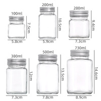 100ml 200ml 280ml 380ml 500ml Bouteille de miel carrée en verre de stockage Emballage de miel en verre Pot en verre avec couvercle