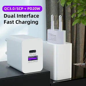 Productos de tendencia 2024 nueva llegada PD20W PD18W USB A tipo C cargador de pared de 2 puertos QC3.0 adaptador USB de carga rápida tipo EE. UU./UE/AU/Reino Unido