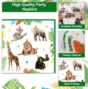 Assiettes et serviettes pour fête d'anniversaire sur le thème de la <span class=keywords><strong>jungle</strong></span>, décorations de fête sur le thème des animaux, ensemble de vaisselle <span class=keywords><strong>jetable</strong></span>, fournitures pour fêtes d'anniversaire - Product Image 4
