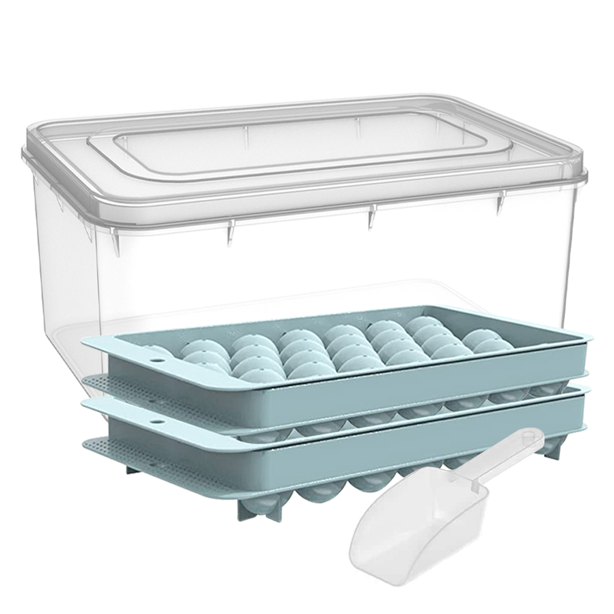2 bacs à glaçons, 1 cuillère à glace et 1 bac