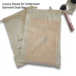 Sac en gaze à cordon personnalisé avec logo imprimé, emballage en coton pour sous-vêtements, sacs cadeaux pour fêtes, emballage alimentaire en coton - Product Image 5