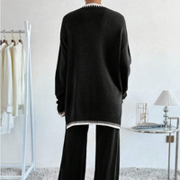W-91 automne et hiver nouveau costume décontracté Abaya vêtements pour femmes couleur bloquant pull tricoté pantalon deux pièces ensemble