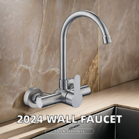 Mélangeur de robinet de cuisine LSM-1702 chaud froid en acier inoxydable mural 2 trous 304 SUS robinet d'eau pour évier de blanchisserie
